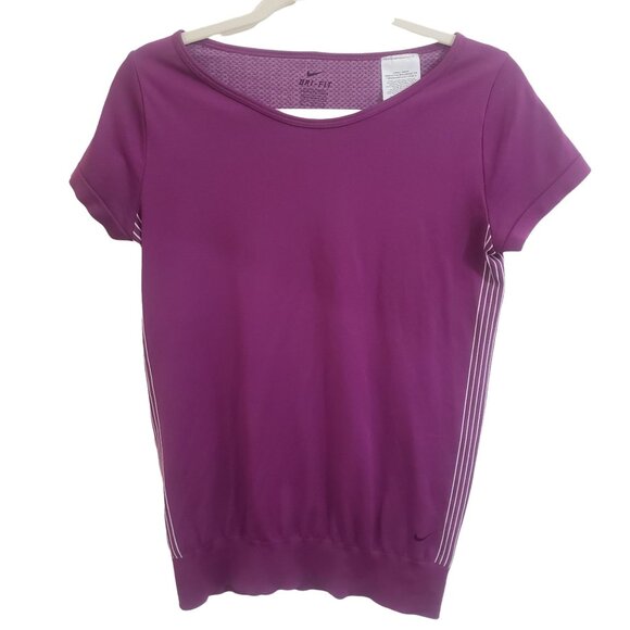 Nike Dri-Fit Womens Athletic Top Short Sleeve Banded Bottom Purple Size Small - Picture 1 of 6